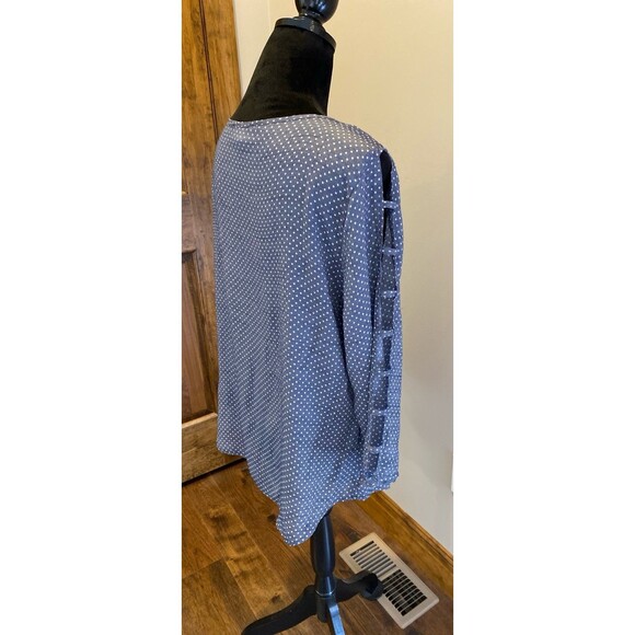 Fred David FD Blouse Top Plus Size XL Blue Gray Polka Dot Pullover Vented Sleeve - Picture 7 of 11